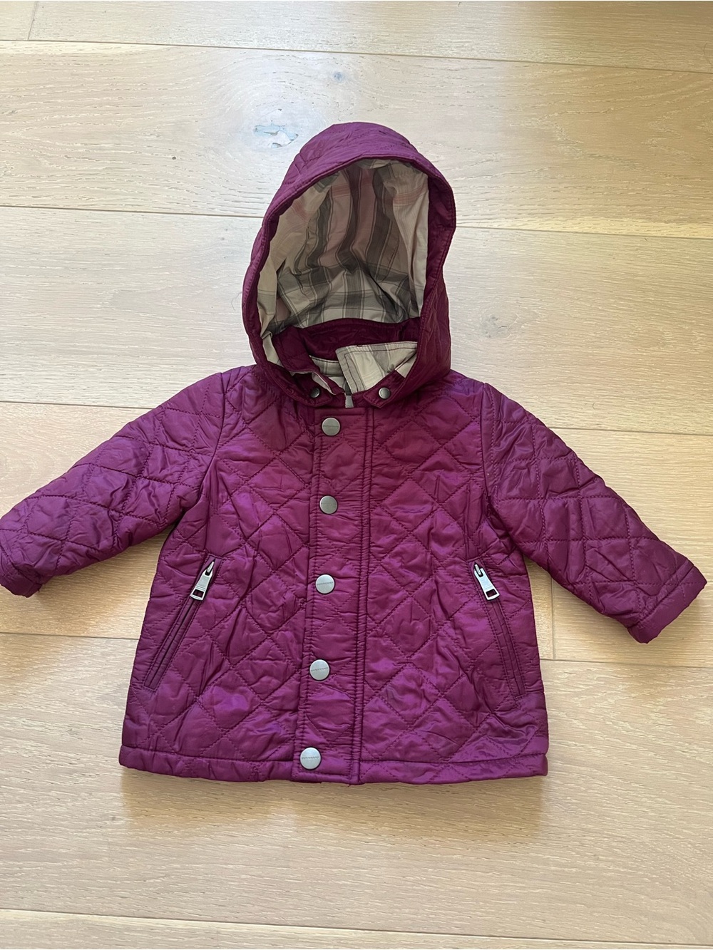 Burberry Girls Quilted Hooded Jacket - Plum
